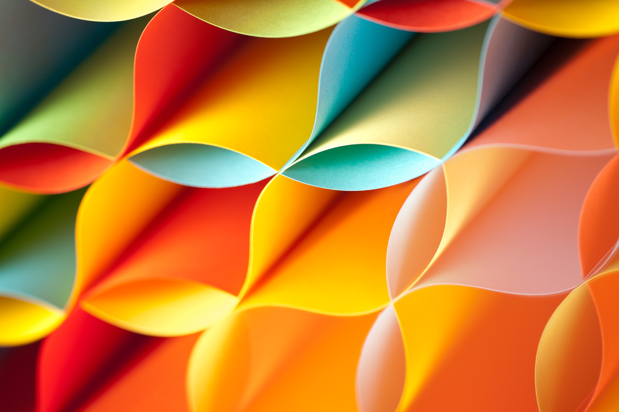 Farbig geschwungene Papierflächen als Motiv für Grafikdesign