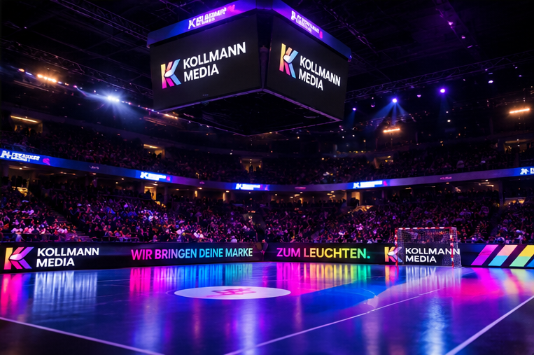 LED-Banden und Videowürfel von Kollmann Media in einer Sportarena